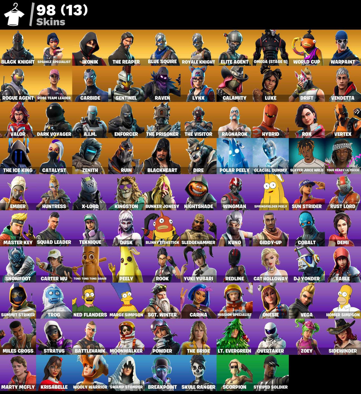98 skins | OG STW | Cavaliere nero | Specialista delle scintille | IKONIK | Il Mietitore | Scudiero blu | Cavaliere reale | Agente élite |  FA INATTIVO